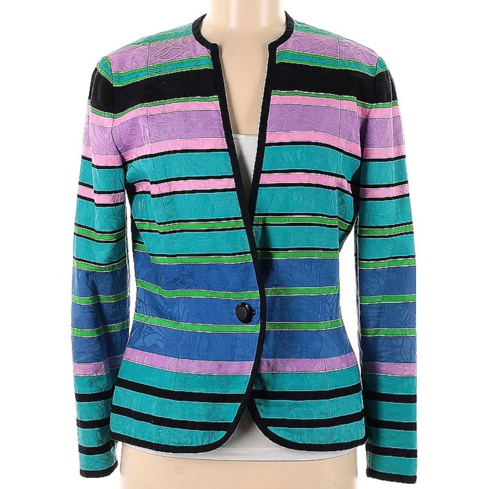 Vintage 80s Anne Crimmins for Umi Collections Blazer Jacket Striped Shoulderpads
